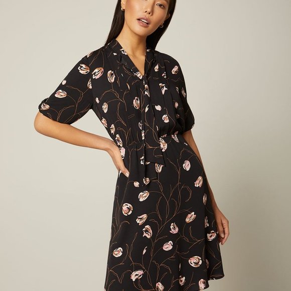 RW&Co. Floral Black Fit & Flare Dress, with Neck Tie - Picture 2 of 14